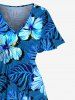 Plus Size Tropical Leaf Hibiscus Flower Print Split Hawaii Midi Dress -  