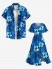 Plus Size Tropical Leaf Hibiscus Flower Print Split Hawaii Midi Dress -  