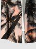 Plus Size Coconut Tree Ombre Sky Print Buttons Pocket Hawaii Shirt For Men -  