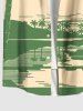 Chemise Hawaïenne Imprimé Cocotier et Paysage Marin à Boutons Grande Taille avec Poche pour Homme - café lumière S