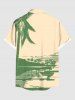 Chemise Hawaïenne Imprimé Cocotier et Paysage Marin à Boutons Grande Taille avec Poche pour Homme - café lumière L