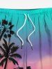 Plus Size Coconut Tree Ombre Sky Print Hawaii Drawstring Beach Shorts For Men -  