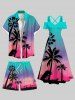 Plus Size Coconut Tree Ombre Sky Print Hawaii Drawstring Beach Shorts For Men -  