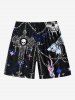 Plus Size Skull Fire Flame Cross Chain Print Hawaii Drawstring Beach Shorts For Men -  
