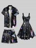Plus Size Skull Fire Flame Cross Chain Print Hawaii Drawstring Beach Shorts For Men -  