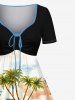 Plus Size Coconut Tree Sea Ship Ombre Cloud Print Hawaii Cruise Cinched A Line Dress -  