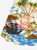 Plus Size Coconut Tree Sea Ship Ombre Cloud Print Hawaii Cruise Cinched A Line Dress -  