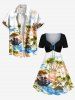 Plus Size Coconut Tree Sea Ship Ombre Cloud Print Hawaii Cruise Cinched A Line Dress -  