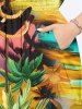 Robe de Plage Linge A Mi-Longue Vague de Mer et Arbre de Noix de Coco Imprimés de Grande Taille avec Poche - Jaune XS