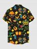 Plus Size Colorful Mask Guitar Sun Print Hawaii Mardi Gras Button Pocket Shirt For Men -  