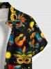 Plus Size Colorful Mask Guitar Sun Print Hawaii Mardi Gras Button Pocket Shirt For Men -  