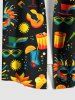Plus Size Colorful Mask Guitar Sun Print Hawaii Mardi Gras Button Pocket Shirt For Men -  