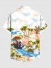 Chemise Plissée Détaillée Arbre Noix de Coco et Plage Imprimés de Grande Taille pour Homme - Blanc S