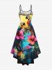 Plus Size Floral Parrot Tropical Leaves Sea Print Hawaii High Low Asymmetric Cami Dress -  