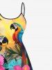Plus Size Floral Parrot Tropical Leaves Sea Print Hawaii High Low Asymmetric Cami Dress -  