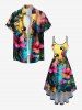 Plus Size Floral Parrot Tropical Leaves Sea Print Hawaii High Low Asymmetric Cami Dress -  