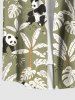 Plus Size Coconut Tree Tropical Leaves Panda Print Hawaii Button Pocket Shirt For Men -  
