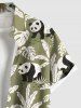 Plus Size Coconut Tree Tropical Leaves Panda Print Hawaii Button Pocket Shirt For Men -  