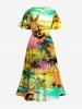 Plus Size Coconut Tree Sea Waves Beach Starfish Anchor Print Hawaii Cruise Split Pocket A Line Midi Dress -  