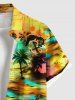 Plus Size Coconut Tree Sea Waves Beach Starfish Anchor Print Hawaii Cruise Button Pocket Shirt For Men -  