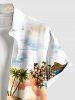 Chemise Plissée Détaillée Arbre Noix de Coco et Plage Imprimés de Grande Taille pour Homme - Blanc 4XL