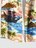 Chemise Plissée Détaillée Arbre Noix de Coco et Plage Imprimés de Grande Taille pour Homme - Blanc 4XL