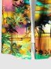 Chemise de Plage Boutonnée Vague D'Océan et Arbre Noix de Coco Imprimés avec Poche de Grande Taille pour Homme - Jaune 3XL