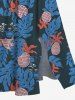 Robe midi trapèze grande taille à imprimé ananas et chat tropical et feuilles hawaïennes, poche fendue. - Bleu 5X