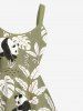 Robe Décontractée Ligne A Panda et Feuille Tropicale Imprimés de Grande Taille - Vert clair XXS