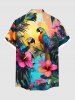 Plus Size Floral Parrot Tropical Leaves Sea Print Hawaii Button Pocket Shirt For Men -  