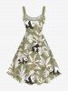 Robe Décontractée Ligne A Panda et Feuille Tropicale Imprimés de Grande Taille - Vert clair S