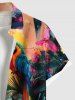 Plus Size Floral Parrot Tropical Leaves Sea Print Hawaii Button Pocket Shirt For Men -  
