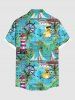 Chemise de Tressé Boutonnée Feuille Tropicale Imprimée Grande Taille avec Poche pour Etudiant - Vert clair 5XL