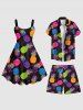 Plus Size Colorful Pineapple Paint Splatter Print Hawaii Beach Short For Men -  
