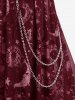 Gothic Plus Size Tie Dye Sun Star Moon Print Grommets Lace Up Sheer Mesh Layered Asymmetrical Tank Dress With Belt and Chain -  