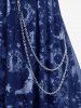 Gothic Plus Size Tie Dye Sun Star Moon Print Grommets Lace Up Sheer Mesh Layered Asymmetrical Tank Dress With Belt and Chain -  