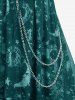 Robe débardeur asymétrique en maille transparente à lacets, style gothique grande taille, imprimé soleil, étoiles et lune, avec ceinture et chaîne - Vert profond 2X | US 18-20