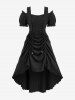 Plus Size Medieval Renaissance Lace Up Ruffles Ruched Cinched High Low Crepe Midi Dress -  