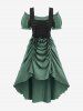 Plus Size Medieval Renaissance Lace Up Ruffles Ruched Cinched High Low Crepe Midi Dress -  