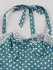 Polka Dots Print Floral Lace Trim Halter Bowknot Vintage Dress -  