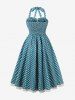 Polka Dots Print Floral Lace Trim Halter Bowknot Vintage Dress -  