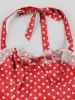 Polka Dots Print Floral Lace Trim Halter Bowknot Vintage Dress -  