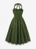 Polka Dots Print Floral Lace Trim Halter Bowknot Vintage Dress -  
