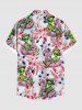 Plus Size Flamingo Alien Tropical Leaf Flower Print Buttons Pocket Hawaii Shirt For Men -  