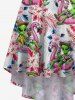Robe Haute Basse Flamant Fleur Feuille Tropicale Imprimés de Grande Taille - Rouge M