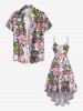 Robe Haute Basse Flamant Fleur Feuille Tropicale Imprimés de Grande Taille - Rouge M