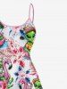 Plus Size Flamingo Alien Tropical Leaf Flower Print High Low Hawaii Cami Dress -  
