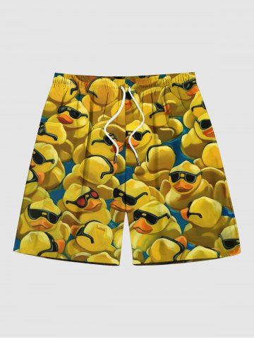 Plus Size Sunglasses Rock Ducks Print Hawaii Beach Shorts For Men - YELLOW - 5XL