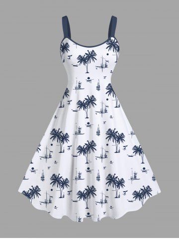 Robe Débardeur Hawaï Voilier et Noix de Coco Imprimés de Grande Taille