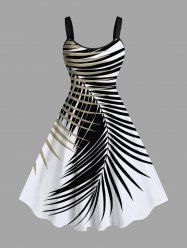 Plus Size Tropical Leaf Print Hawaii Tank Dress -  